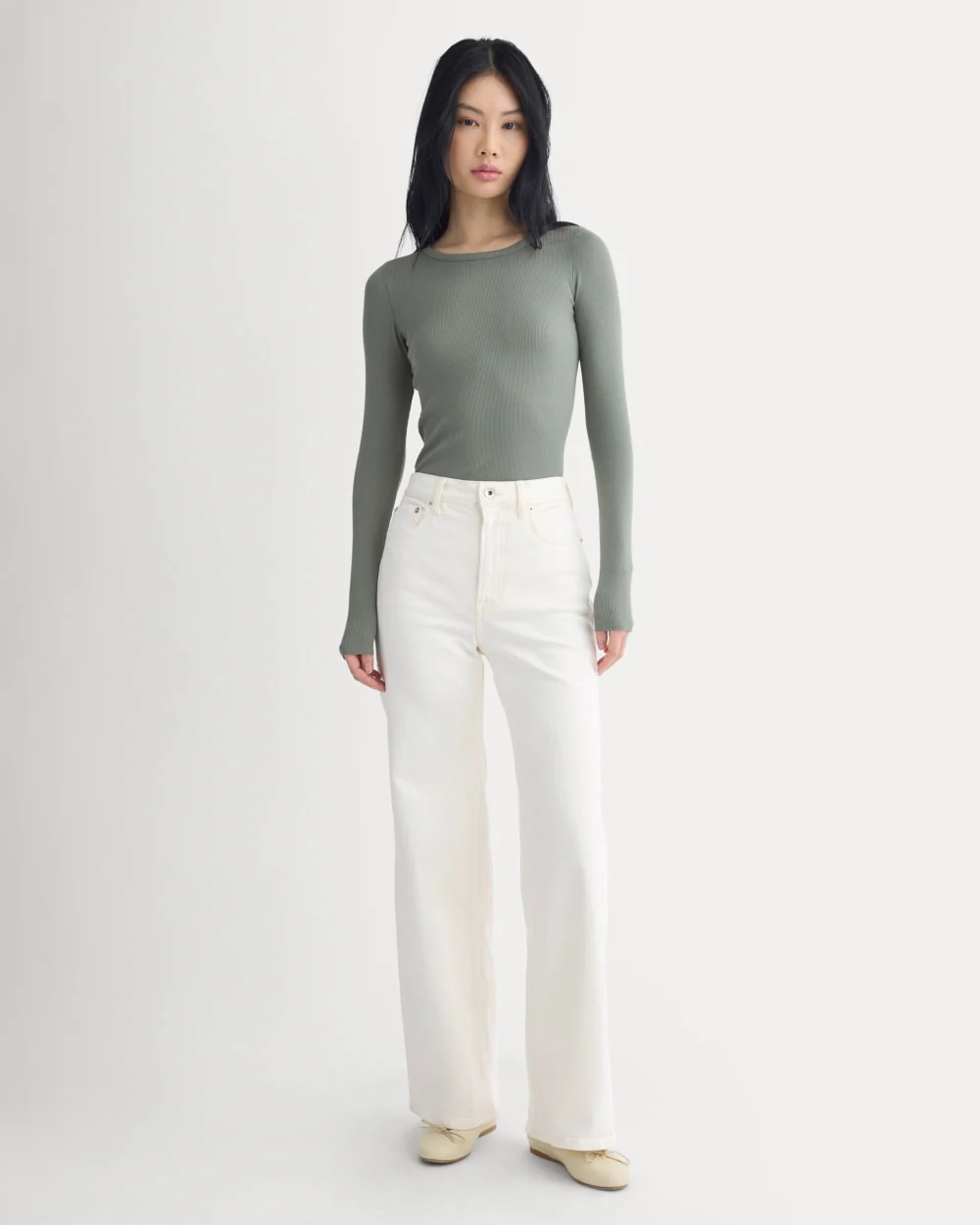 Le Pull à Manches Longues à Col Rond Luxe | Vert Agave