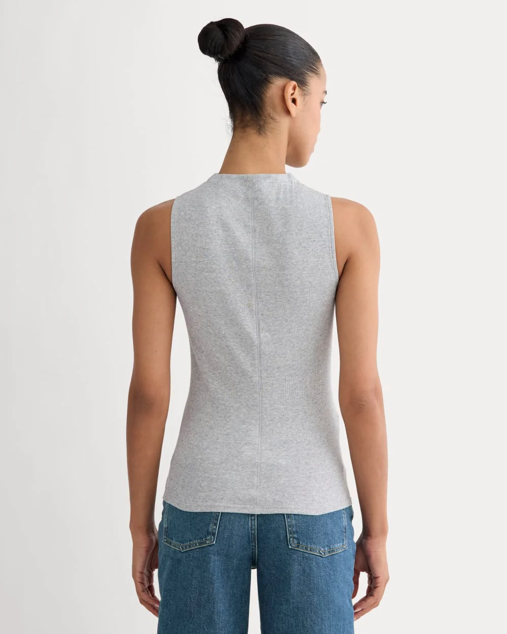 Le haut à col en forme de entonnoir Luxe à rayures | Gris ardoise classique