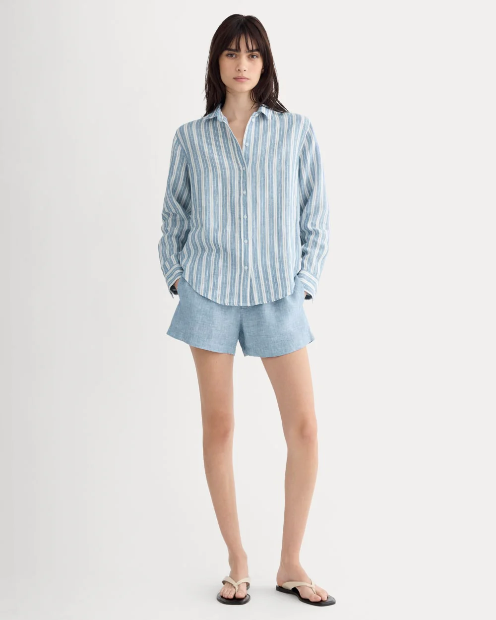 La Chemise Indispensable en Lin | Bleu Ciel Doux/Blanc Os