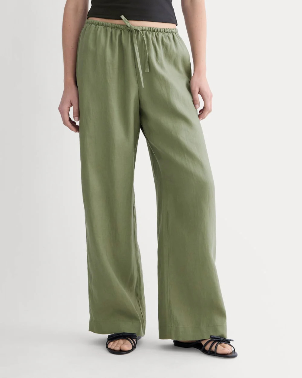 Le Pantalon à Cordon de Canelure en Lin | Vert Lichen