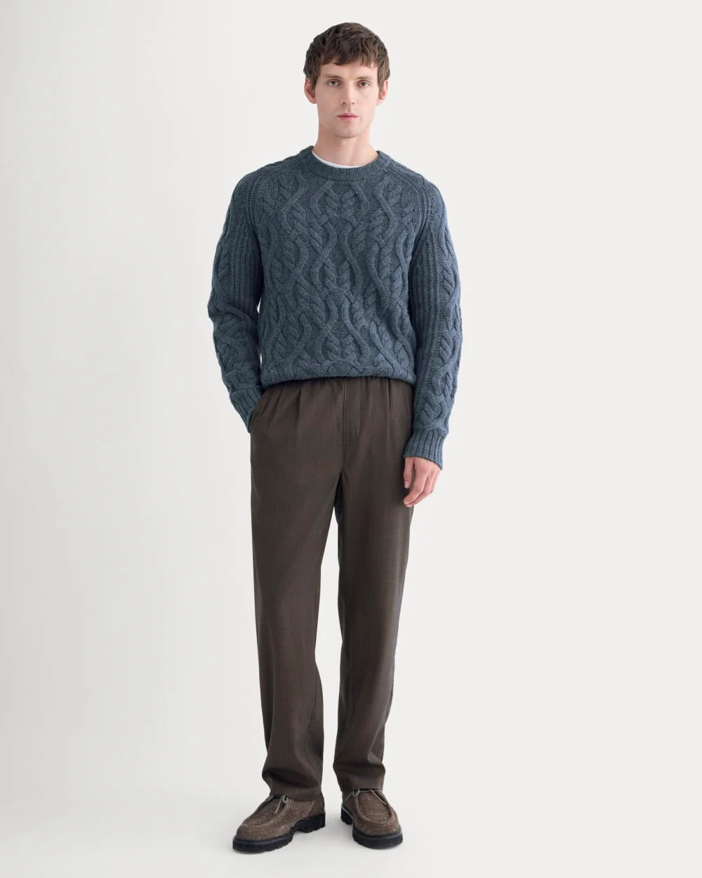 Pull col roulé en maille côtelée luxueuse en laine mérinos | Marine clair
