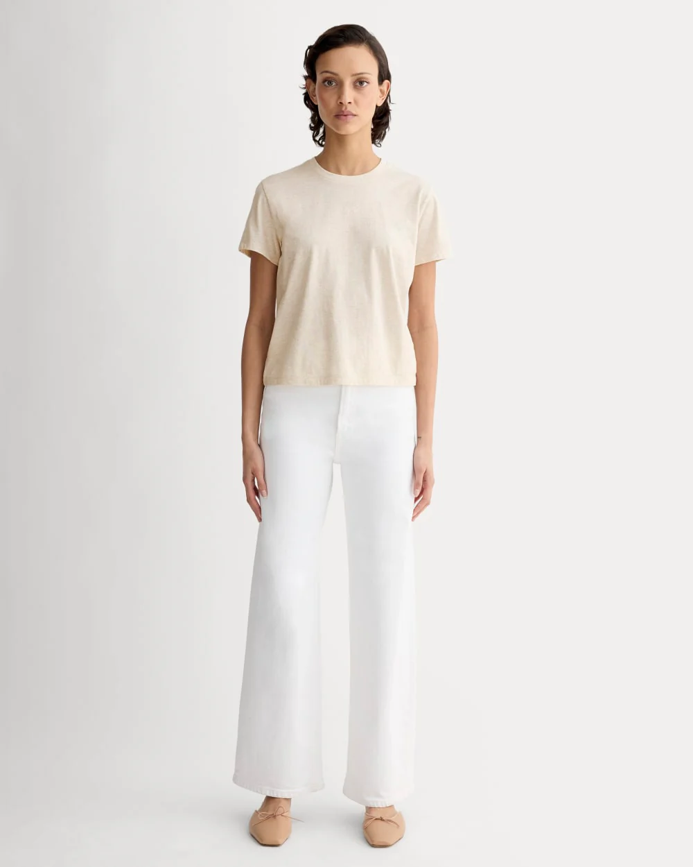 Le T-shirt Box-Cut en coton essentiel | Oat chiné | Sans poche
