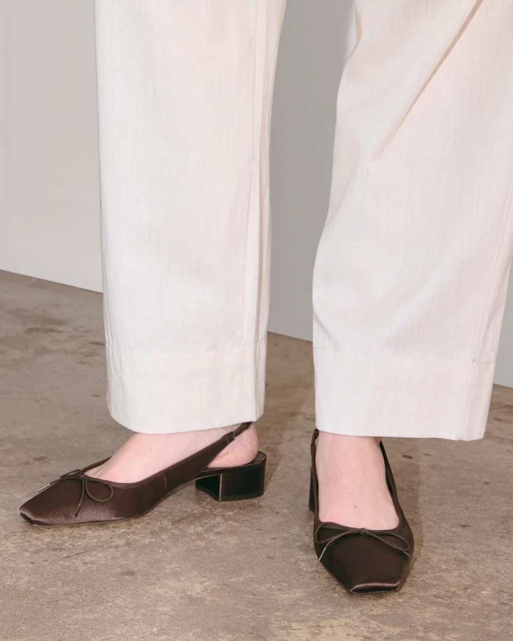 Le Talon à Slingback Ballet | Satin Brun Foncé