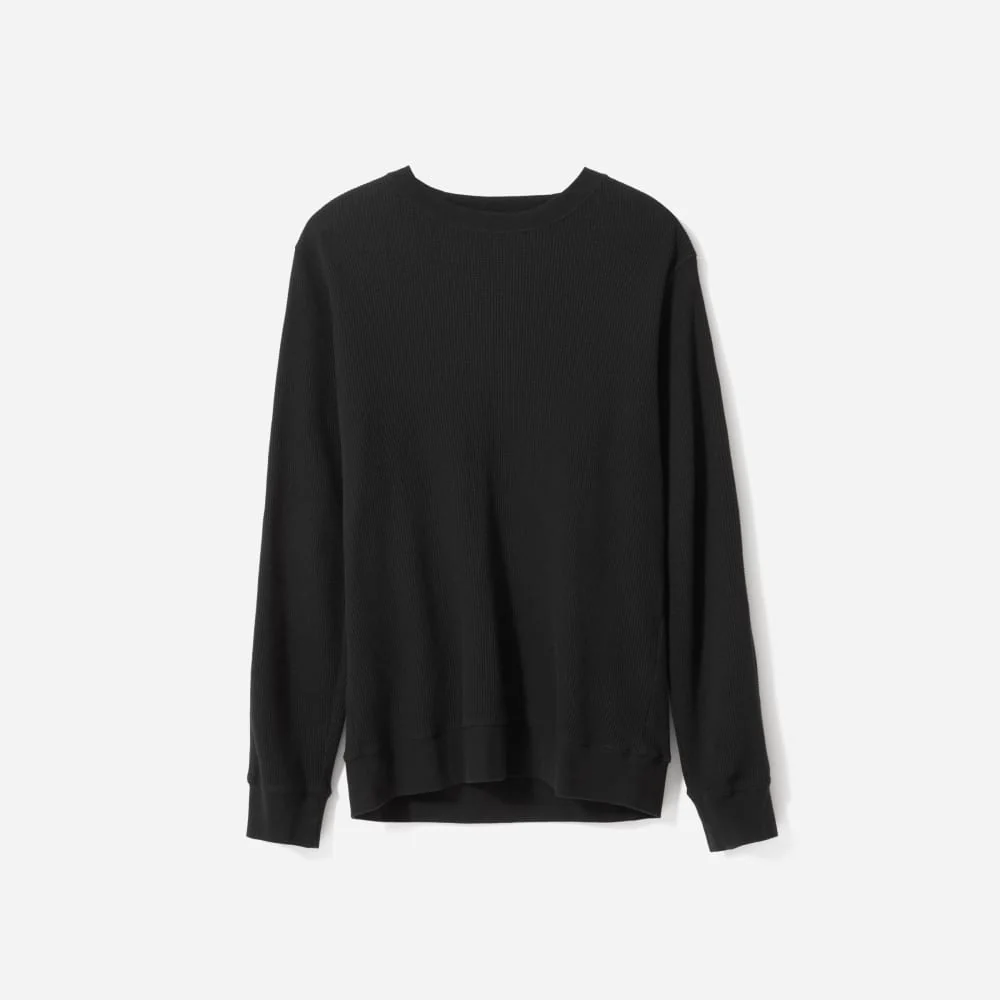Le T-shirt à manches longues à col rond Waffle | Noir
