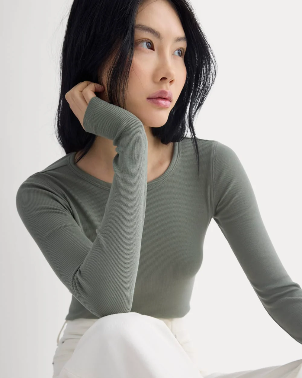 Le Pull à Manches Longues à Col Rond Luxe | Vert Agave