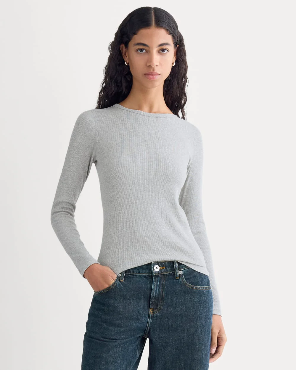 Le Pull à Manches Longues à Col Rond Luxe | Gris Sombre Classique