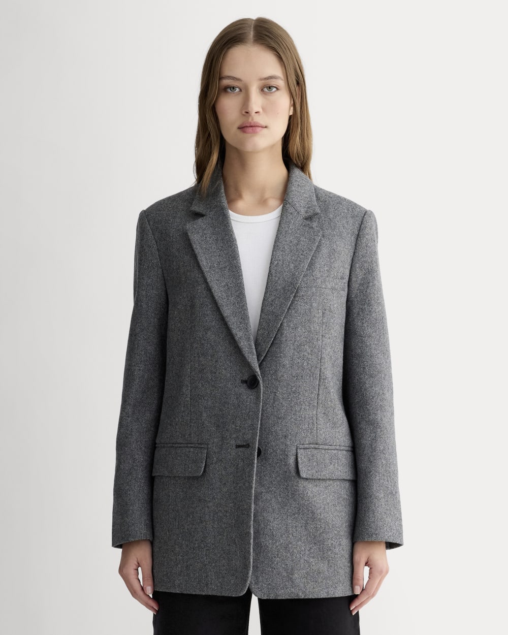 Le Blazer Oversized en Laine | Gris Herringbone