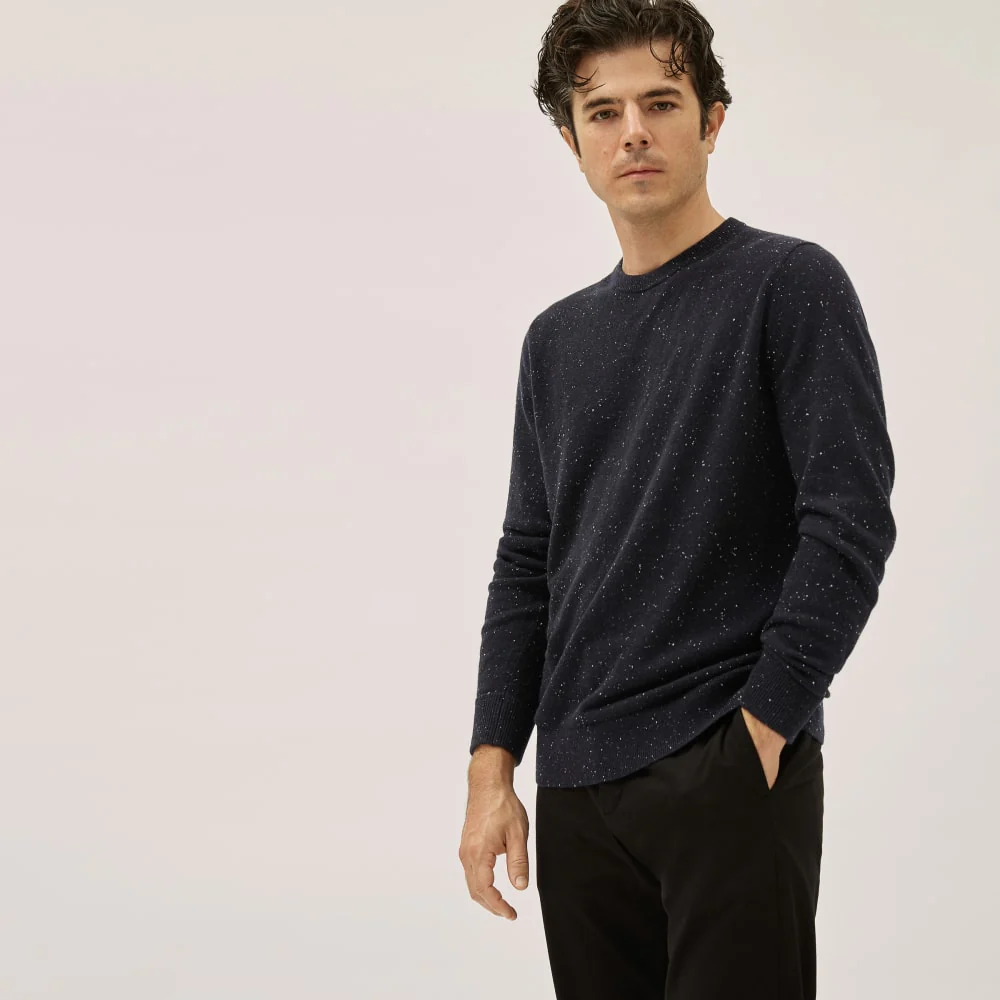 Le Pull Col Rond en Cachemire de Qualité A | Navy Sombre Donegal