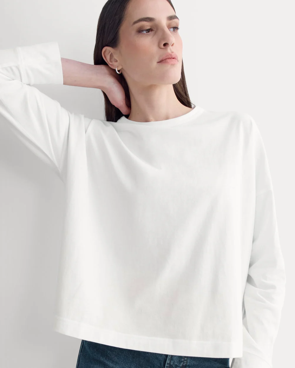 Pull-over oversize à col rond en coton essentiel | Blanc