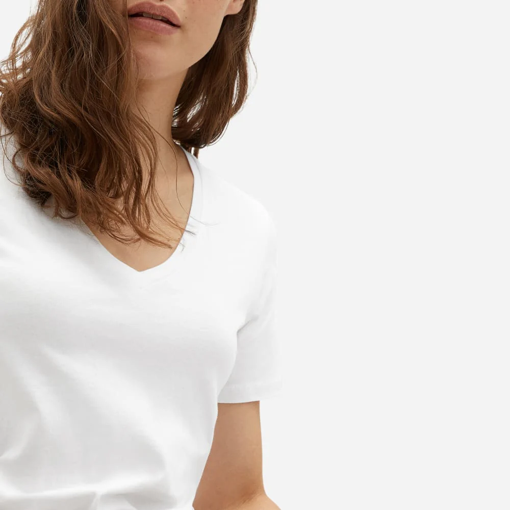 Le T-shirt en coton bio à col en V | Blanc