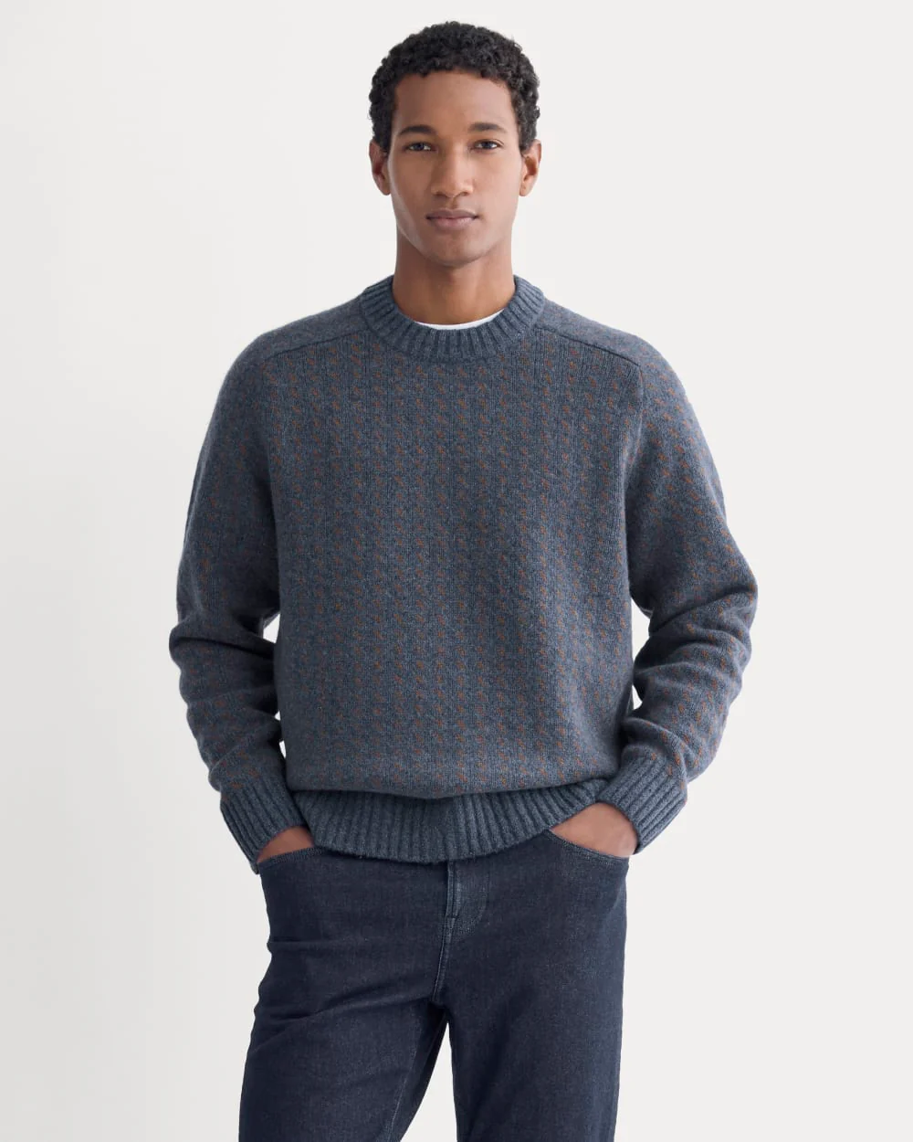 Pull Laine Cachemire Nordique à Col Rond | Indigo Mélangé