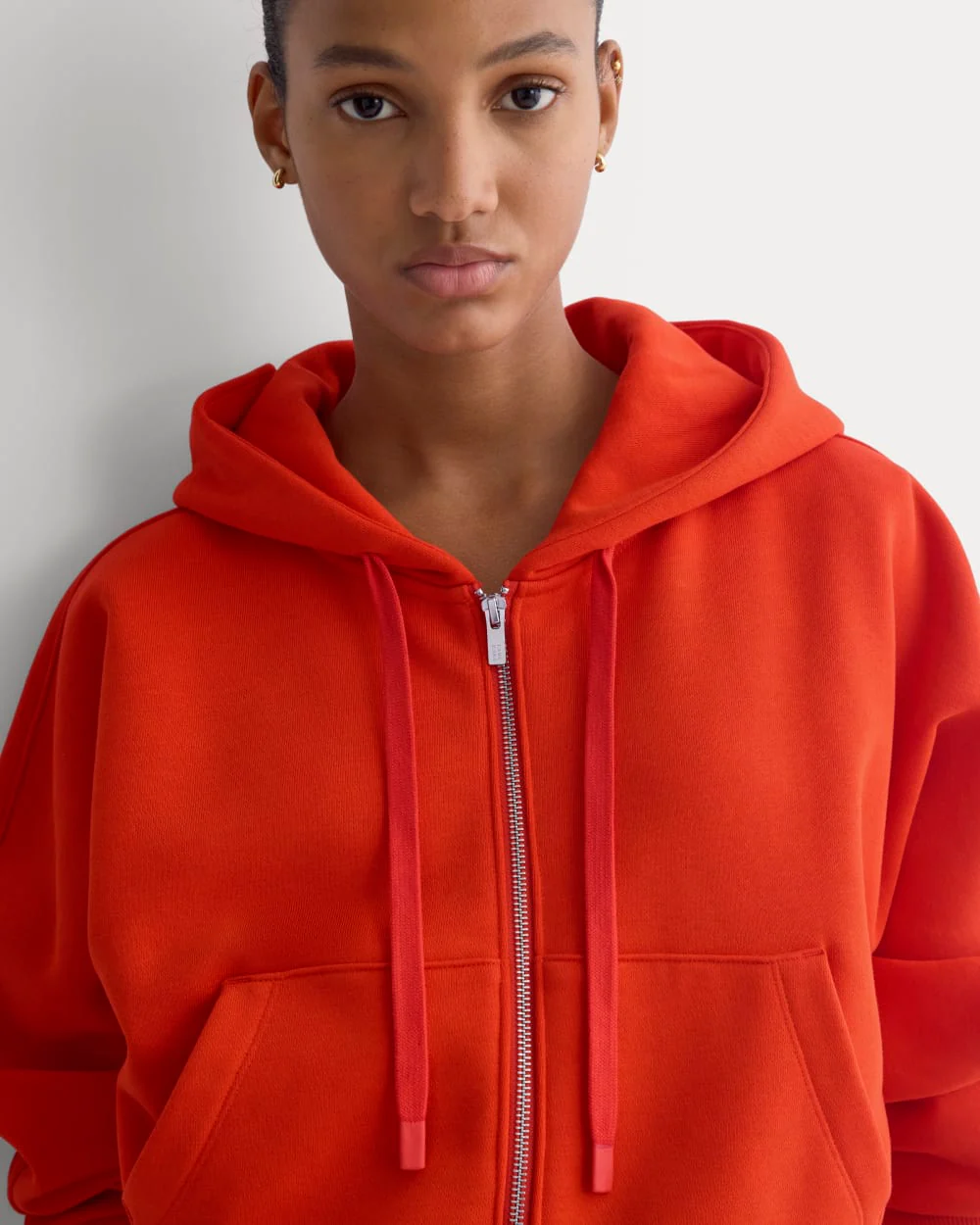 Hoodie Coupe à Fermeture Éclair Intégrale en Fleece Luxe | Rouge Flamboyant