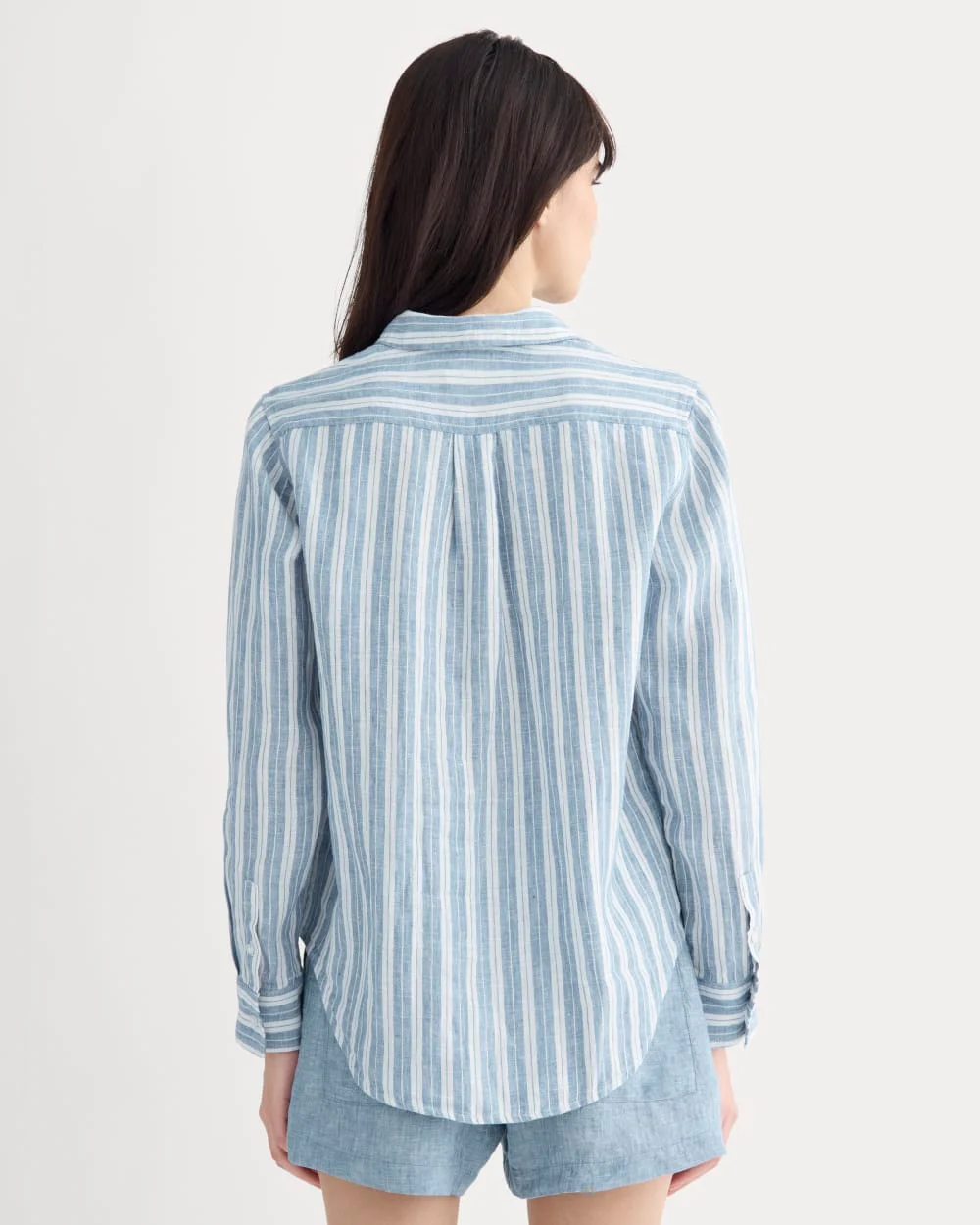 La Chemise Indispensable en Lin | Bleu Ciel Doux/Blanc Os